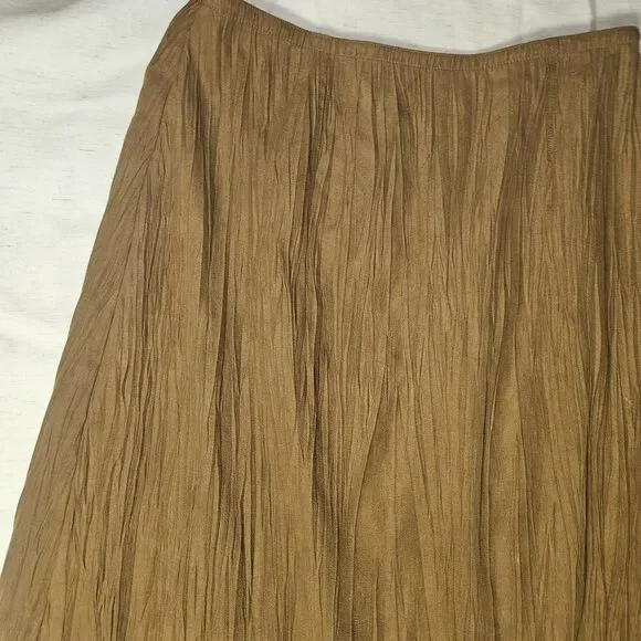 J Jill Satin Maxi Crinkle Skirt Brown Camel Size 6 Fairy Boho Western Peasant - Picture 3 of 10